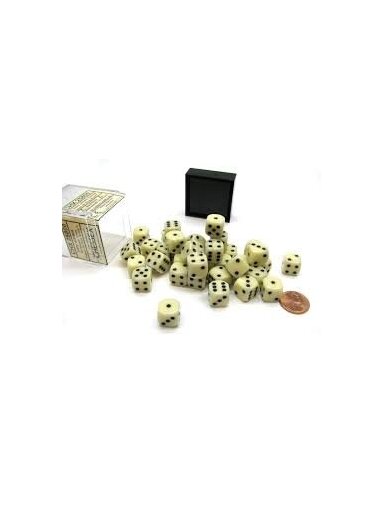 Chessex Opaque 12mm d6 with pips Dice Blocks (36 Dice) - Ivory w/black (Kauliukai)