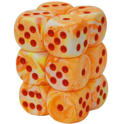 Chessex Gemini 16mm d6 with pips Dice Blocks (12 Dice) - Festive Sunburst w/red