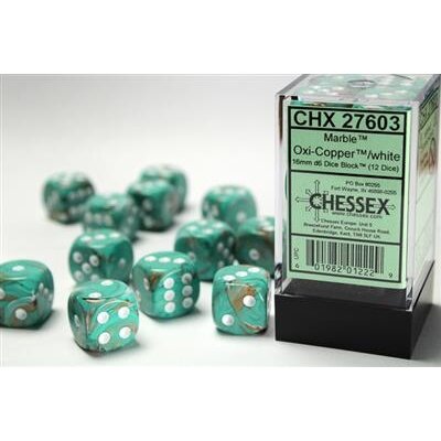 Chessex Gemini 16mm d6 with pips Dice Blocks (12 Dice) - Marble Oxi Copper/white Chessex Gemini 16mm d6 with pips Dice Blocks (12 Dice) - Marble Oxi Copper/white