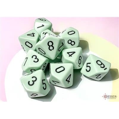 Chessex Opaque Pastel Green/black Set of Ten d10s (Dice) Chessex Opaque Pastel Green/black Set of Ten d10s (Dice)