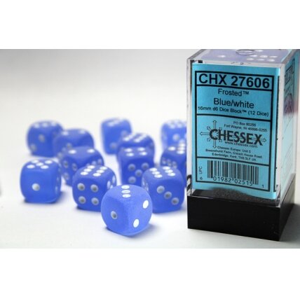 Chessex Gemini 16mm d6 with pips Dice Blocks (12 Dice) - Frosted Blue w/white Chessex Gemini 16mm d6 with pips Dice Blocks (12 Dice) - Frosted Blue w/white