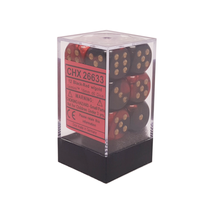 Chessex Gemini 16mm d6 with pips Dice Blocks (12 Dice) - Black-Red w/gold Chessex Gemini 16mm d6 with pips Dice Blocks (12 Dice) - Black-Red w/gold