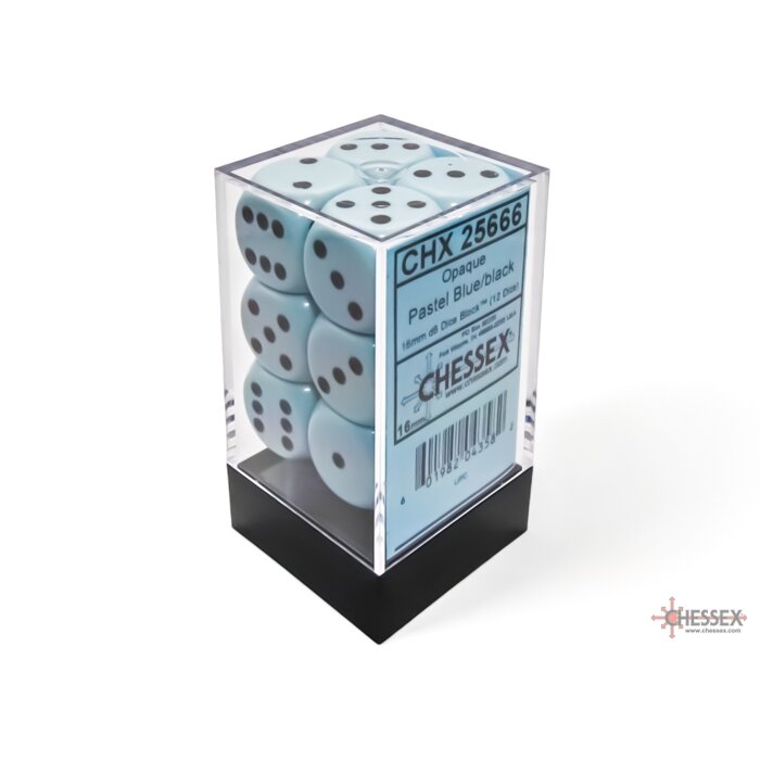 Chessex Opaque Pastel Blue/black 16mm d6 Dice Block (12 dice) Chessex Opaque Pastel Blue/black 16mm d6 Dice Block (12 dice)