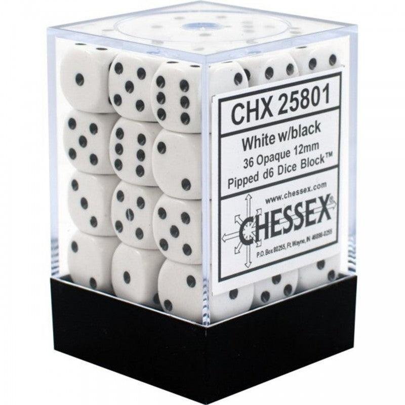Chessex Opaque 12mm d6 with pips Dice Blocks (36 Dice) - White w/black (Dices) Chessex Opaque 12mm d6 with pips Dice Blocks (36 Dice) - White w/black (Dices)