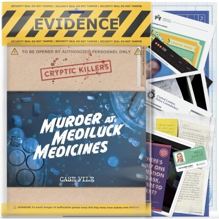 Cryptic Killers Murder at MediLuck Medicines Board Game Cryptic Killers Murder at MediLuck Medicines Board Game