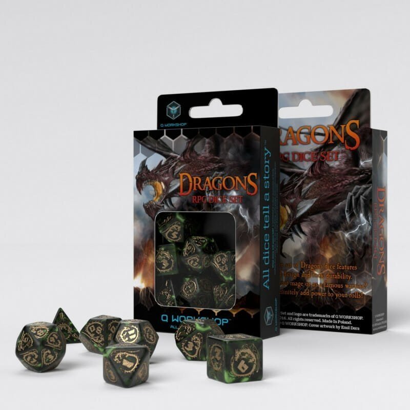 Dragons Bottle Green & Gold Dice Set (7) (Dice) Dragons Bottle Green & Gold Dice Set (7) (Dice)