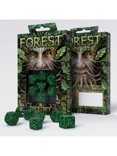 Forest 3D Green & black Dice Set (7) (Kauliukai)