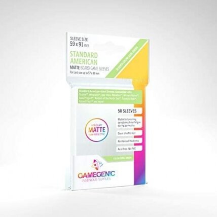 Gamegenic - MATTE Standard American-Sized Boardgame Sleeves 59 x 91 mm - Clear (50 Sleeves) Gamegenic - MATTE Standard American-Sized Boardgame Sleeves 59 x 91 mm - Clear (50 Sleeves)
